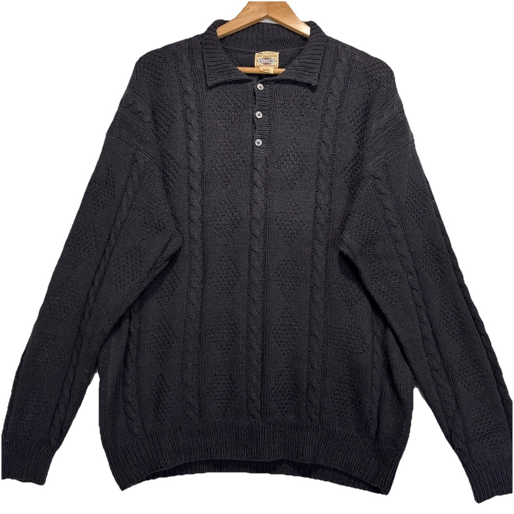 VTG  BASCO All American Sportswear Silk  Hand-knit  Long sleeve Polo Shirt Large